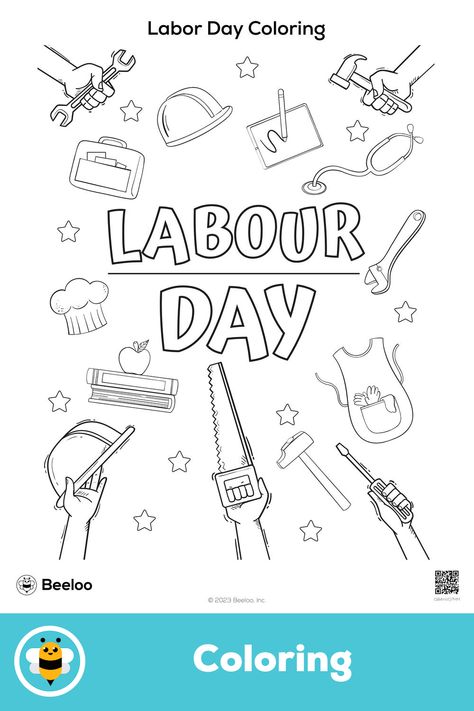 Medium labour day-themed coloring page for kids ages 5 and up Labour Day Activities For Kids, Labour Day Crafts For Kids, Labour Day Activity For Kindergarten, Labor Day Crafts, Tiger Paw Print, Crafts And Activities For Kids, Dinosaur Coloring Pages, Patriotic Crafts, Face Sketch