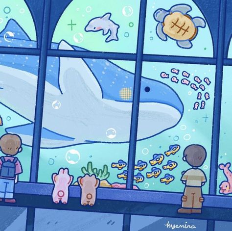 Aquarium Drawing, Shark Art, Kawaii Illustration, Nintendo Art, Book Illustration Art, Cute Animal Drawings Kawaii, Things To Make, Cute Kawaii Drawings, Cartoon Background