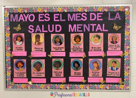 Bulletin Boards for Spanish Classes - Profesora Delgadillo Spanish Class Bulletin Board Ideas, 5 De Mayo Bulletin Board Ideas, Spanish Class Bulletin Boards, Bilingual Bulletin Boards, Spanish Bulletin Board Ideas, Encanto Classroom, Spanish Classroom Bulletin Boards, School Poster Ideas, Spanish Classroom Posters