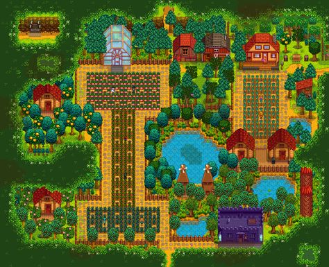 Stardew Valley Farm Ideas, Stardew Valley Farm, Stardew Farms, Forest Farm, Stardew Valley Layout, Stardew Valley Tips, Stardew Valley Farms, Forest Map, Farm Plans