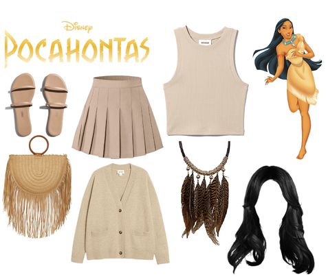 Pocahontas Modern Outfit, Diy Pocahontas Halloween Costume, Pocahontas Inspired Outfits, Pocahontas Outfit Ideas, Disney World Outfits Winter, Pocahontas Disneybound, Pocahontas Halloween Costume, Pocahontas Aesthetic, Pocahontas Outfit