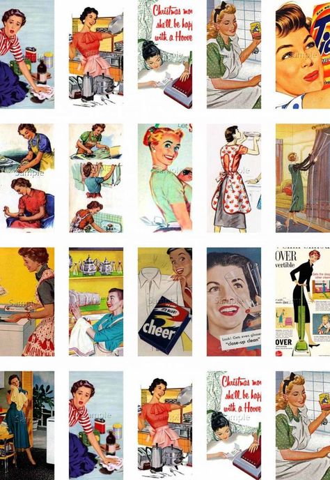 Domino Crafts, Domino Art, Retro Printables, Postal Vintage, Printable Collage Sheet, Free Vintage Printables, Retro Housewife, Retro Images, Images Vintage