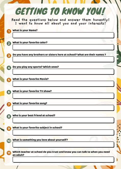 Discover interesting and thought-provoking conversation topics with our "Getting To Know You For Adults" printable. Perfect for spicing up your next dinner party or date night, this resource will elevate your conversations and deepen your connections. Download your copy today and start uncovering new layers of understanding with the people in your life. #AdultIceBreakers #PrintableActivities #SocialConnection #gettingknow Printables For Adults, Questions To Get To Know Someone, Pattern Worksheet, Bible Prints, Inclusion Classroom, Conversation Topics, Building Relationships, Getting To Know Someone, Kids Labels