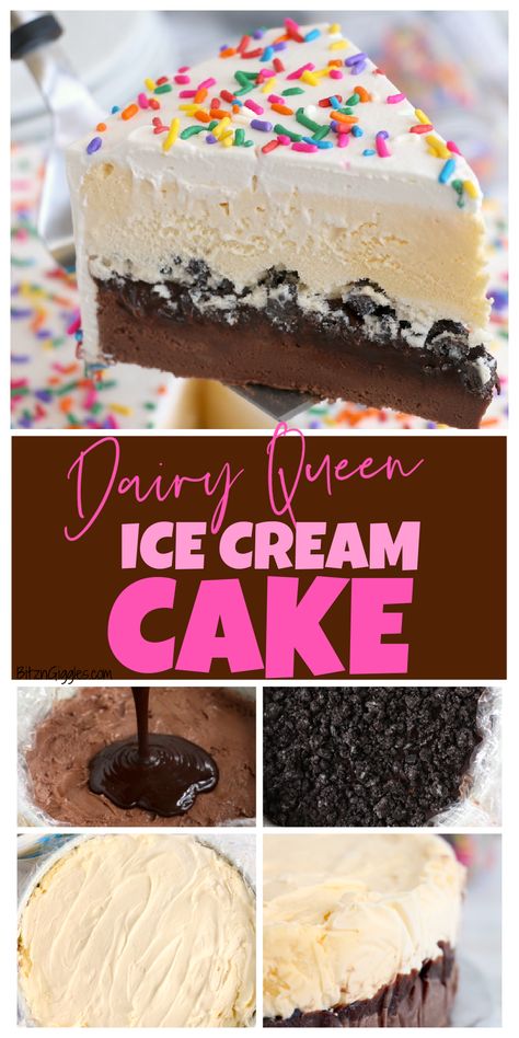 Dq Copycat Ice Cream Cake, Sprinkle Ice Cream Cake, Dairy Queen Recipes, Dairy Queen Fudge Layer, Diy Dairy Queen Ice Cream Cake, Cold Stone Ice Cream Cake, Ice Cream Cake Dairy Queen, Copycat Dq Ice Cream Cake, Icing For Ice Cream Cake