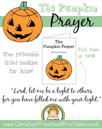 The Crafty Classroom has a FREE Pumpkin Prayer Printable for you.  Her post includes a link to the pumpkin mini-book printables as well as the pu Gods Fall Gifts Preschool, Pumpkin Devotion For Kids, Pumpkin Christian Craft, Pumpkin Bible Lesson, Sunday School Pumpkin Crafts, Christian Fall Crafts For Kids Preschool, Christian Jack O Lantern, Pumpkin Bible Lessons For Kids, Pumpkin Prayer Printable