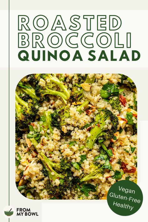 This Roasted Broccoli Quinoa Salad is wholesome, filling, and the perfect way to enjoy your veggies. Perfect for meal prep or simple plant-based dinners. Gluten-free, Oil-free option. Broccoli Quinoa Salad, Roasted Broccoli Salad, Broccoli Quinoa, Quinoa Broccoli, Vegan Quinoa Salad, Kale Quinoa, Kale Quinoa Salad, Salad Meal Prep, Grain Salad