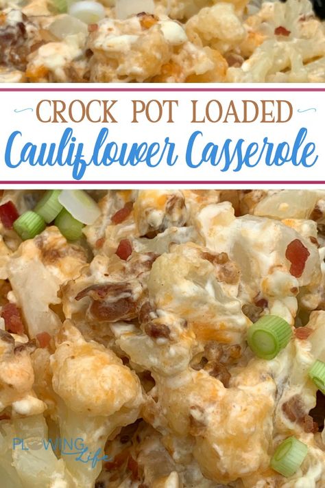 Frozen cauliflower loaded with cream cheese, shredded cheese, bacon and green onions taste so good that even the picky eaters in our family enjoy it!  Using the slow cooker makes this side dish easy enough to make on the busiest of days! Crock Pot Cauliflower Recipes, Low Cholesterol Crockpot Recipes, Crock Pot Veggie Recipes, Keri Crockpot Recipes, Crock Pot Low Carb Meals, Keto Crock Pot Meals, 9x13 Crockpot Recipes, Crock Pot Keto Recipes, Crockpot Keto Recipes