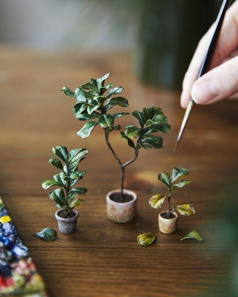 Lemon Miniatures, Greenhouse Miniature, Fiddle Fig Tree, Fig Plant, Fiddle Fig, Lemon Art, Mini Flowers, Diy Doll Miniatures, Mini Doll House