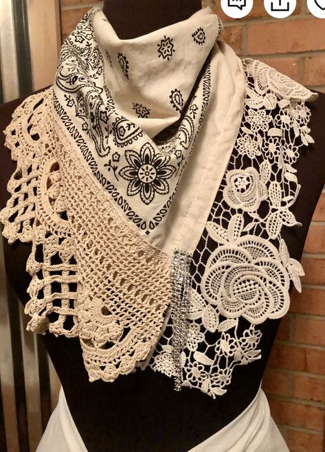 Artsy Clothing, Scarf Art, Doilies Crafts, Clothing Upcycle, Altered Clothing, Shabby Chic Clothes, Cowgirl Gifts, Upcycle Clothes Diy, Lace Crafts