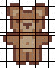 Pixel Bear Art, Teddy Bear Perler Beads, Food Pixel Art Cute, Cute Bead Art, Perler Beads Ideas Animals, Unique Pixel Art, Crochet Pixel Grid Easy, Cute Mini Pixel Art, Alpha Pattern Grid