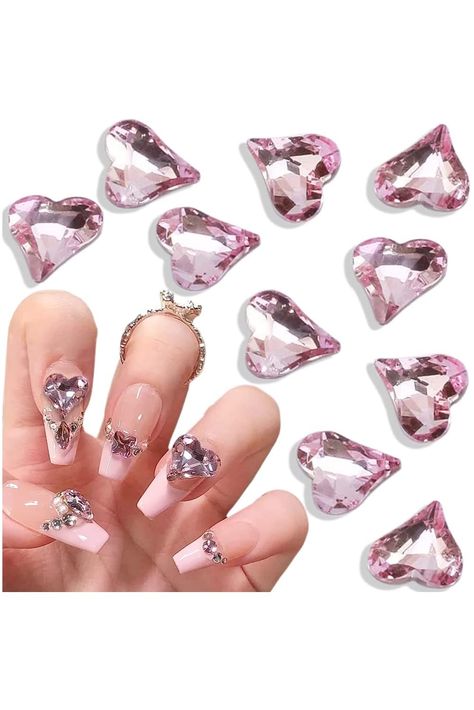 3D Pink Heart Nail Charms for Acrylic Nails, 10pcs Crystal Heart Nail Rhinestones Nail Gems Nail Art Charms Love Heart Charms for Nails Hearts Shaped Nail Jewels Women Nail Decorations Nail Supplies 3d Pink Heart, Nail Art Heart, Nails Hearts, Heart Nail, October Nails, Nail Jewels, Gem Nails, Nail Art Rhinestones, Pink Acrylic Nails