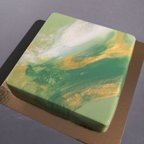 Matcha sponge layered with matcha mousse and mirror glaze. Matcha Entremet, Matcha Mousse, Green Mirror, Mirror Glaze, Green Mirrors, Mousse Cake, Sponge Cake, Cake Art, Matcha