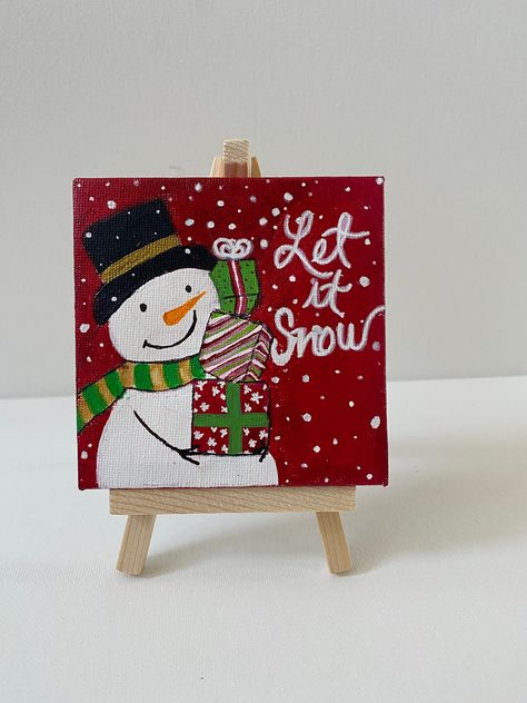 Preppy Christmas Paintings, Mini Canvas Art Christmas, Mini Canvas Christmas Paintings, Canvas Christmas Ideas, Mini Christmas Canvas, Mini Christmas Paintings, Christmas Canvas Art Easy, Christmas Paintings On Canvas Easy Diy, Cute Christmas Paintings