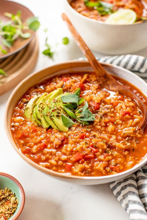 Vegan Stuffed Pepper Soup - This Savory Vegan Vegan Stuffed Pepper Soup, Make Ahead Lunch, Vegan Stew Recipes, Vegan Stuffed Peppers, Vegan Beef, Vegan Stew, Stuffed Pepper, Pepper Soup, Vegan Sour Cream