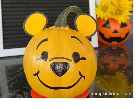 Easy Winnie the Pooh pumpkin painting ideas for Halloween! One of my favorite Disney pumpkin decorating ideas this year 2022. Coolest Pumpkin Painting Ideas, Pumpkin Painting Ideas For Work, Pumpkin Decorating Character Ideas, Disney Pumpkin Painting Princess, Paint Ideas Pumpkin, Halloween Pumpkin Painting Ideas Diy, Pooh Bear Pumpkin Painting, Painting On Pumpkins Ideas Cute, Pumpkin Painting Designs Disney