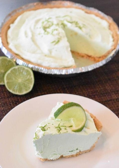 You will not believe how easy this pie is!! This no-bake key lime pie only requires 3 ingredients and about 5 minutes, it is the perfect summer treat! Key Lime Pie Recipe Easy, Limeade Pie, Gluten Free Key Lime Pie, Key Lime Pie Recipe No Bake, Frozen Key Lime Pie, Vegan Key Lime Pie, Key Lime Recipes, Key Lime Filling, Vegan Key Lime