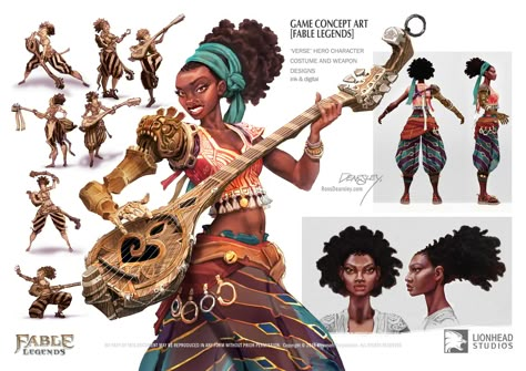 ArtStation - Fable Legends - Verse Hero Character final design, Ross Dearsley Fable Legends, Hero Character, Model Sheet, Concept Art Character, Black Characters, Afro Art, Fantasy Inspiration, Female Character Design, Character Design References