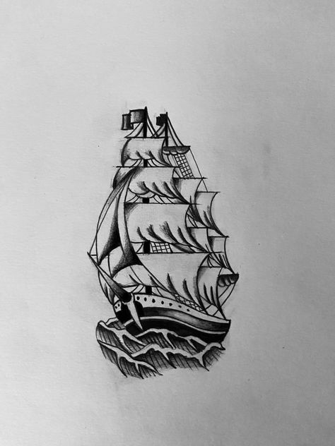 Bluenose Ship Tattoo, Boat Tatoos Men, Sail Ship Tattoo, Old Ship Tattoo, 1930s Tattoo, American Traditional Ship Tattoo, Aged Tattoo, One Piece Tattoo Design, Aquatic Tattoo