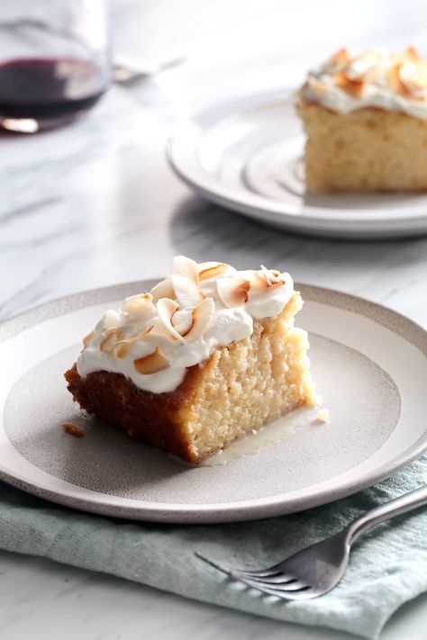 Tipsy Coconut Tres Leches Cake | Kitchn Coconut Tres Leches Cake, Coconut Tres Leches, Perfect Cake Recipe, Cookies Coconut, Mexican Cake, Tres Leches Cake Recipe, Chocolate Loaf Cake, Smart Cookies, Leches Cake