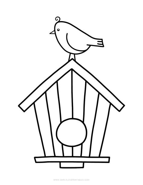 Simply Love Printables Spring Coloring Page Birdhouse Bird Cage Coloring Page, How To Draw A Birdhouse, Birdhouse Coloring Pages, Bird House Drawing, Birdhouse Drawing, Spring Coloring Pages Free Printable, Fun Objects, Love Printables, House Coloring Pages