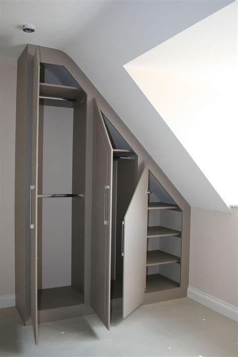 Sloped Ceiling Closet Ideas! | Loft Room Ideas, Attic Shower, Loft Conversion Bedroom, Attic Bedroom Storage, Fitted Bedroom Furniture, Laundry Room Ideas Small Space, Angled Ceiling, Attic Bedroom Designs, Attic Closet