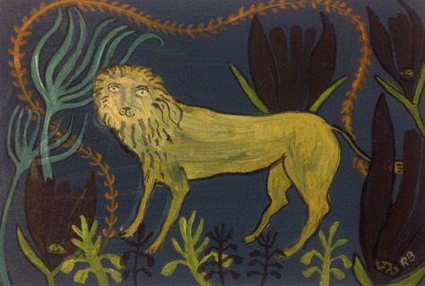 'Folk Lion' by Sarah Raphael Balme Peaceable Kingdom, Christopher Wood, Lion Illustration, Lap Dogs, British Art, Naive Art, College Art, Art Drawings Sketches, Painting Inspiration