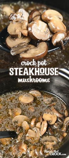 Crock Pot Steakhouse Mushrooms: Do you love a side of mushrooms with your steak, hamburger or chicken? These Crock Pot Steakhouse Mushrooms are the perfect side dish recipe for a backyard BBQ or weeknight dinner! Steakhouse Mushrooms, Crockpot Mushrooms, Crock Pot Food, Bbq Side Dishes, Bbq Side, Paleo Crockpot, Side Dishes For Bbq, Dinner Side, Crockpot Slow Cooker