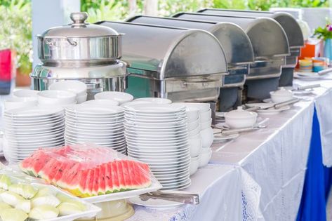 Chafing dishes on a buffet Serving Pasta At A Party, How To Keep Pasta From Sticking Together, How To Do A Pasta Bar, Graduation Pasta Bar Ideas, Pasta Party Buffet, Pasta Buffet Wedding, Pasta Bar Ideas Buffet Wedding, Pasta Buffet Ideas, Chafing Dish Display Ideas