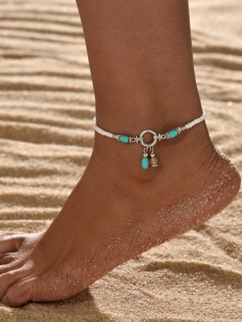 Multicolor  Collar  Polyresin   Embellished   Women's Fashion Jewelry Handmade Ankle Bracelets, Ankle Bracelets Boho, Anklets Diy, Ankle Bracelets Diy, Handmade Anklets, Beaded Ankle Bracelets, Anklet Designs, Foot Bracelet, Beaded Anklet