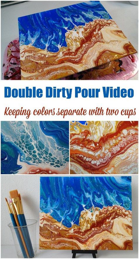 Double dirty pour video. How to create distinct areas of separate colors when acrylic pouring using two dirty pour cups. Ideal for this ocean and beach acrylic painting. Pour Paintings, Acrylic Pouring Techniques, Flow Painting, Paint Pouring, Acrylic Pouring Art, Fluid Acrylic Painting, Pouring Painting, Acrylic Painting Techniques, Fluid Painting