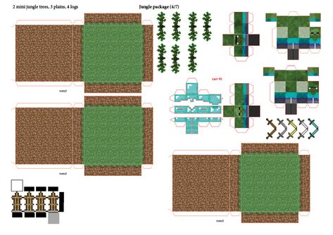 7 pages of minecraft papercraft to make a jungle with villager, tropical trees, a cave, ect. Minecraft Papercraft Printables House, Minecraft Diy Crafts, Papercraft Minecraft Skin, Minecraft Papercraft, Minecraft Templates, Minecraft Printables, Tropical Trees, Study Room Decor, Minecraft Crafts