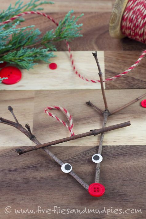 Twig Reindeer: A Holiday Nature Craft for Kids | Fireflies and Mud Pies Twig Reindeer, Decoracion Navidad Diy, Mud Pies, Twig Crafts, Kids Christmas Party, Reindeer Ornaments, Noel Christmas, Christmas Crafts For Kids, Winter Crafts