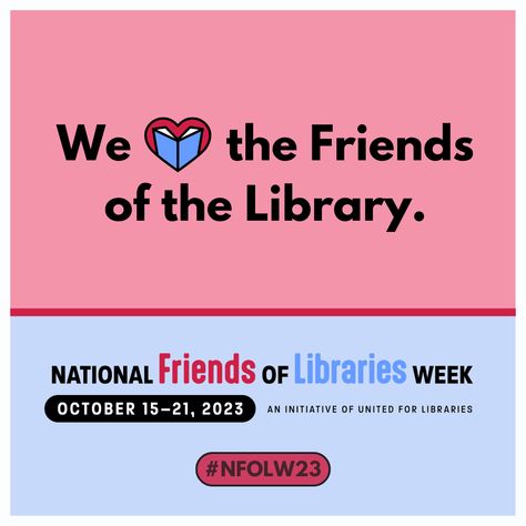 The 18th annual National Friends of Libraries Week is Oct. 15-21, 2023. The celebration offers a two-fold opportunity to celebrate Friends. These groups can help promote your library in the community, raise awareness, and promote membership. This is also an excellent opportunity for your library and Board of Trustees to recognize the Friends for their help and support of the library. If you would like to know more, check out this webinar by MLC's Friends Liaison, Lacy Ellinwood. Library Marketing, Friends Of The Library, Library Week, Personal Portfolio, Pinterest Board, The Library, Public Library, The Community, Mississippi