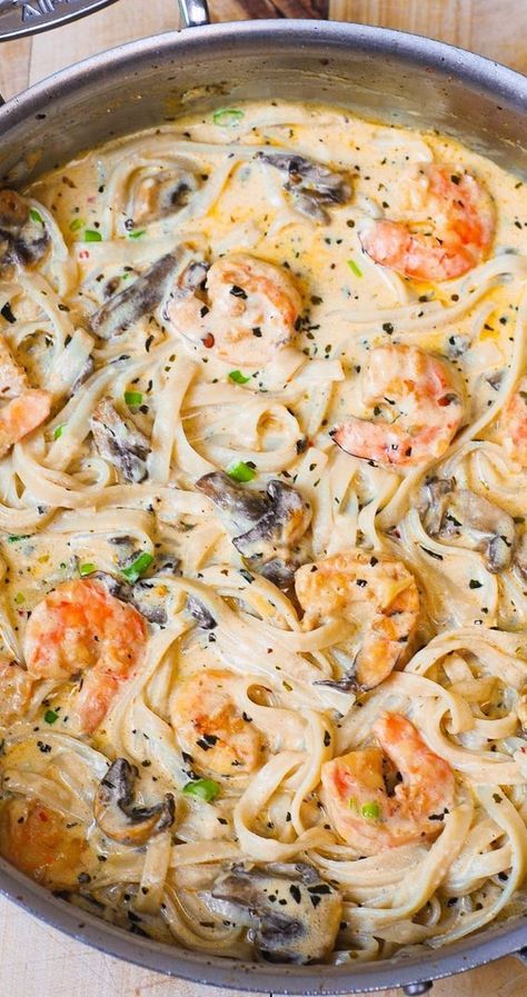 Pasta And Shrimp, Shrimp Mushrooms, Cheese Shrimp, Pasta With Mushrooms, Creamy Shrimp Pasta, Creamy Pasta Sauce, Creamy Shrimp, Homemade Alfredo, Shrimp Recipes For Dinner