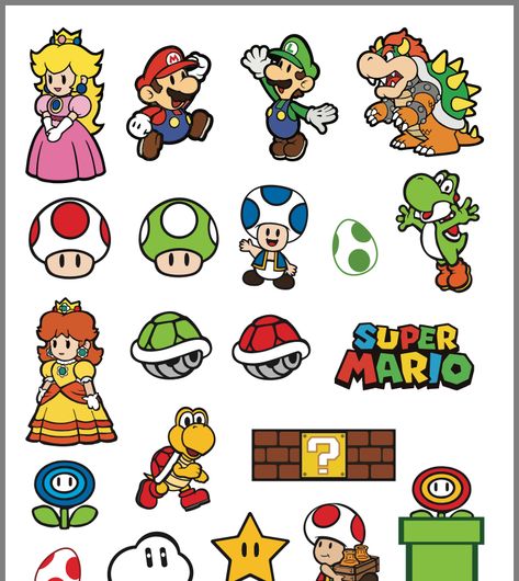 Mario Stickers, Super Mario Tattoo, Mario Tattoo, Mario E Luigi, Super Mario Bros Party, Mario Bros Birthday, Mario Bros Party, Super Mario Birthday Party, Mario Birthday Party