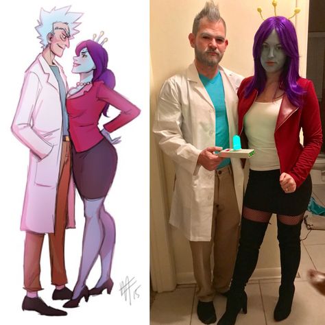 Ricky and Unity Costume  Rick and Morty  Adult Swim Rick And Morty Couple Costumes, Rick And Morty Costume, Morty Costume, Funny Couple Costumes, Couple Costume, Rick Y Morty, Space Party, Halloween Inspo, Halloween 2024