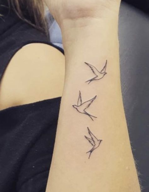 Bird Friendship Tattoos, Doves Tattoo For Women, Dove And Flower Tattoo For Women, Three Bird Tattoos For Women, Small Sparrow Tattoo For Women, Dove Line Tattoo, Simple Bird Tattoos For Women, Dove Wrist Tattoo, Three Little Birds Tattoo Bob Marley