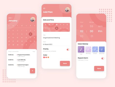 Planner and Reminder App Exploration by Ariqah Hasna on Dribbble Phone Layout Ideas, Reminder Design, Social App Design, To Do App, Reminder App, Journal App, Ui Design Dashboard, App Design Layout, Ux App Design