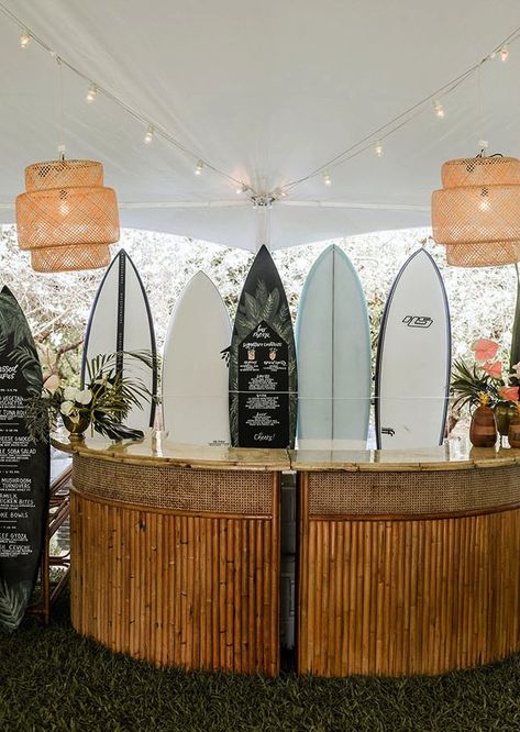 Surfboard Bar, Surfer Wedding, Surf Wedding, Hawaiian Weddings, Jungle Wedding, Wedding Hawaii, Aloha Vibes, Kauai Wedding, Botanical Gardens Wedding