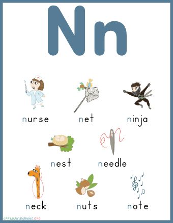 Build phonics skills and practice beginning sound N with your children! This worksheet features pictures of things that begin with the letter N. Teachers and parents can use this printable to introduce the concept of identifying words that start with the letter N. The beginning letter N is highlighted in blue to show The Letter N, Letter N Science For Preschoolers, N Is For Nest, Letter Nn Worksheets, Letter N Books, Letter N Activities, Sight Word Spelling, Phonics Worksheets Free, Beginner Reader