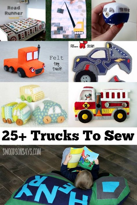 Projects with Wheels:  Car, Truck, & Tractor Sewing Inspiration What To Sew, Boy Sewing, Truck Shirts, Sewing Stuffed Animals, Play Mats, Fabric Purses, Sewing Projects For Kids, Sewing Patterns For Kids, Sewing Toys