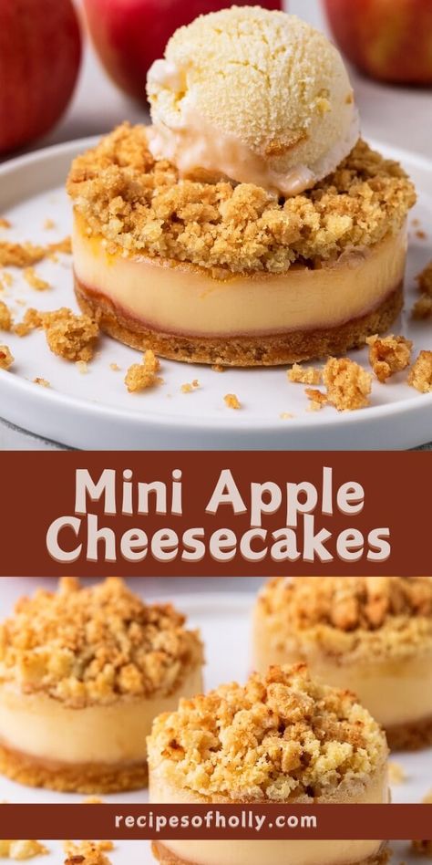 Mini Apple Cheesecakes Mini Apple Cheesecake, Easy Mini Cheesecake Recipe, Mini Apple Pie Recipe, Mini Cheesecakes Easy, Girls Lunch, Mini Cheesecake Recipes, Hosting A Party, Chilled Desserts, Apple Cheesecake