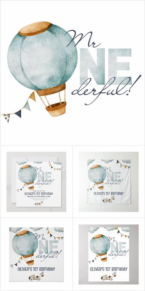 Blue Hot Air Balloon, Watercolor Blue, Hot Air Balloon, Air Balloon, Hot Air, First Birthday, Stylish Design, Balloons, Birthday