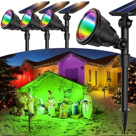 Amazon.com : JSOT 4 Pack Halloween Spot Lights - Christmas Solar Lights Outdoor Waterproof Color Changing Spotlights for House Decor, Outside Landscape Light with 9 Light Option Floodlights for Yard Driveway Tree : Tools & Home Improvement Christmas Solar Lights, Solar Spot Lights Outdoor, Flagpole Lighting, Solar Spot Lights, Landscape Spotlights, Solar Landscape Lighting, Solar Landscape, Solar Lights Outdoor, Spot Lights