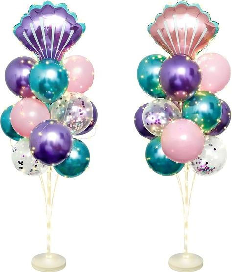 Amazon.com: 2 Set Mermaid Balloon Stand Kit for Floor with Lights, 32Pcs Sea Shells Foil and Latex Confetti Balloons Column Holder Tower Centerpieces for Mermaid Sea Beach Theme Birthday Party Decorations : Toys & Games Mermaid Beach Birthday Party, Mermaid Centerpiece Ideas, Mermaid Centerpieces, Beach Theme Birthday Party, Beach Theme Birthday, Balloon Stand, Mermaid Balloons, Beach Birthday Party, Mermaid Party Decorations