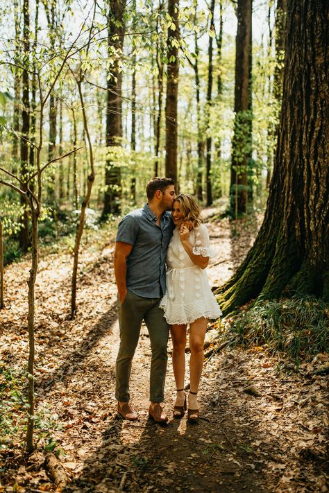 Rustic Engagement Photos, Prenup Ideas, Engagement Posing, Forest Engagement Photos, Engagement Picture Outfits, Downtown Atlanta, Forest Engagement, Couple Engagement Pictures, Spring Engagement Photos