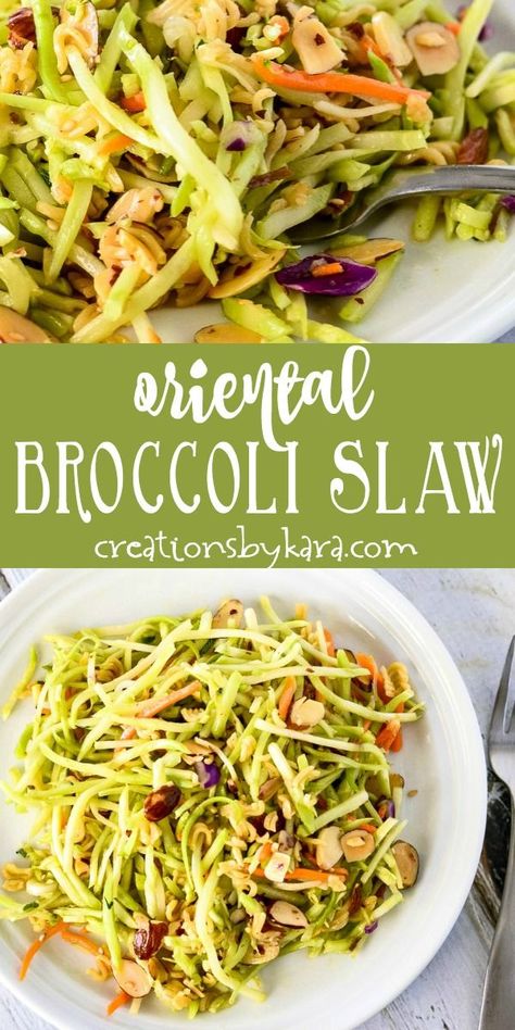 Salad With Ramen Noodles, Asian Broccoli Slaw, Broccoli Slaw Recipe, Broccoli Slaw Salad, Broccoli Slaw Recipes, Asian Broccoli, Slaw Salad, Potluck Salad, Vegetable Salads