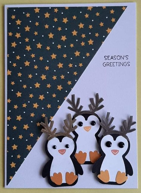 Penquin Place Stampin Up Cards, Quick And Easy Christmas Cards To Make, Penguin Punch, Stampin Up Penguin Place, Stampin Up Penguin, Childrens Christmas Cards, Penguin Christmas Cards, Penguin Cards, Homemade Holiday Cards