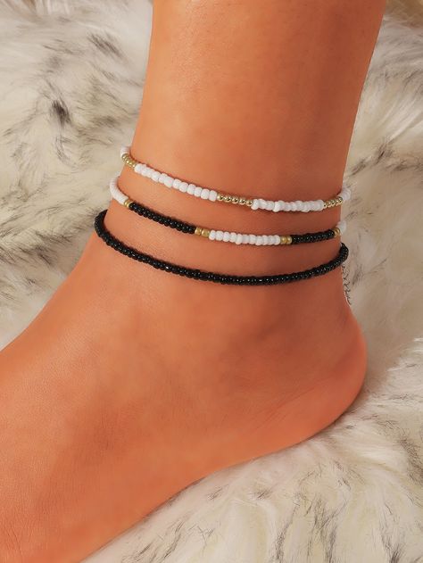 Multicolor Fashionable Collar  Glass  Anklet Embellished   Jewelry Black Beaded Anklet, How To Make Anklets With Beads, Beads Anklets Ideas, Beaded Anklets Diy, Anklets Beads, Anklets Beaded, Anklet Beads, Bead Anklets, Anklet Ideas