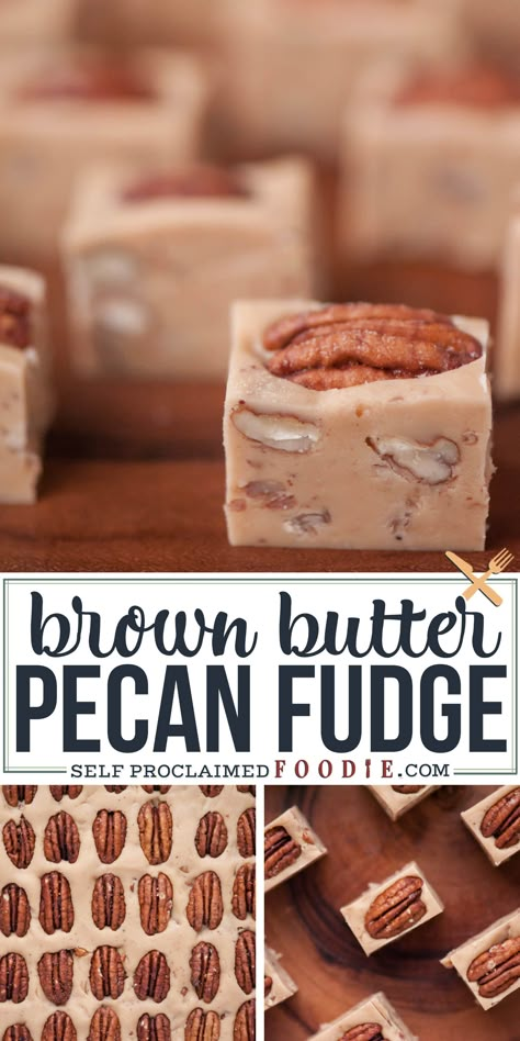 This Easy Brown Butter Pecan Fudge is full of the flavors of candied pecans and buttery caramel. This easy to make candy is the perfect dessert treat. #fudge #penuche #brownsugar #pecan #recipe #christmas #dessert Edgy Paintings, Butter Pecan Fudge Recipe, Butter Pecan Fudge, Penuche Fudge, Pecan Recipe, Desert Board, Pecan Fudge, Walnut Fudge, Bark Recipes